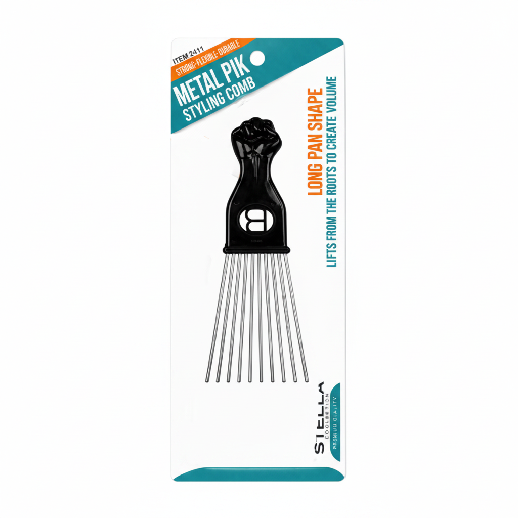 Stella Collection Metal Pick Styling Comb - Short Pan Shape (#2412) Compact Styling Tool for Root Lifting and Hair Volume