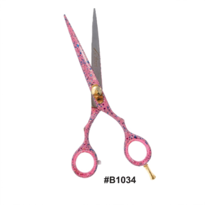 A centered, professional product photograph of professional barber hair cutting shears against a pure white background.