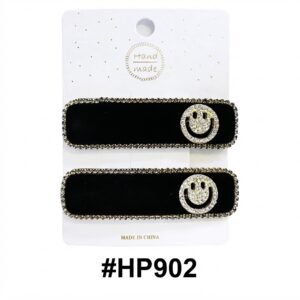 Handmade, Velvet Hair Clip with Rhinestone Smiley Design #HP902