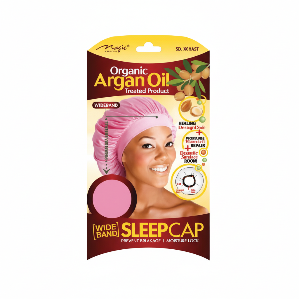 Organic Argan Oil Wide Band Sleep Cap - Premium Hair Protection - Pink & Black - #3001AST & #3001BLA