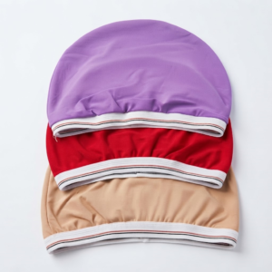 3-Piece Satin Sleep Cap Set, Purple Red and Tan #2121A