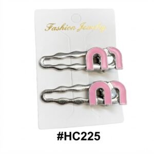 Fashion Jewelry, Gold Wavy Hair Clips with Pink #HC225
