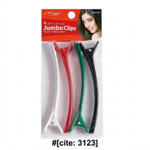 Magic Collection brand retail packaging for a 4-pack of jumbo hair clips, item NO. 3123