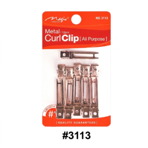 Yeh Magic Collection brand (Item NO. 3113) ke 12 dhaati (metal) curl clips ka aik retail pack ha