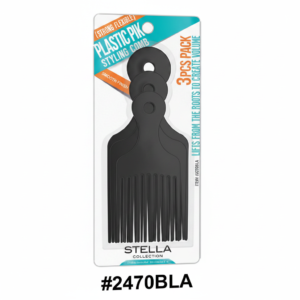 3PCS Plastic Pik Styling Comb - Strong Flexible - Smooth Finish - Black - #2470BLA | Stella