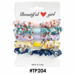 Beautiful Girl Floral Print Scrunchies with Oval Bead 5pcs #TP204