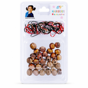 DIY Hair Bead Kit, Striped Wooden Beads with Thread, #MC21