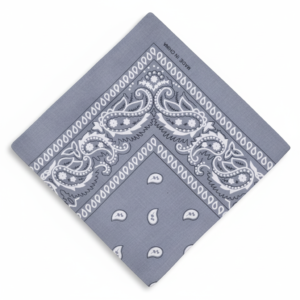 Grey Paisley Bandana with White Decorative Border and Teardrop Pattern