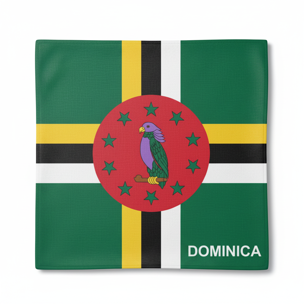Bandana Scarf Dominica Flag - Green, Yellow, Black and White Fabric Headwear #BANDOM