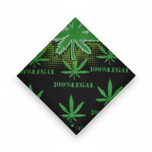 Black Bandana with Green Cannabis Leaf Pattern and “100% Legal” Text