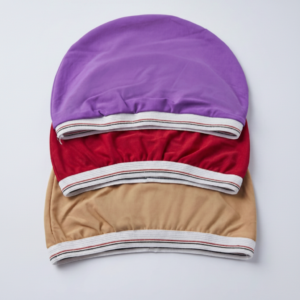 3-Piece Satin Sleep Cap Set, Purple Red and Tan #2121A