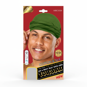 Cotton & Silk Pre-Tied Turban Green  - Day & Night Satin Lined #MBIC303A