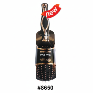 Cecilia Hair Brush #8650 – Large Round Barrel Brush Black & Gold with Chrome Handle