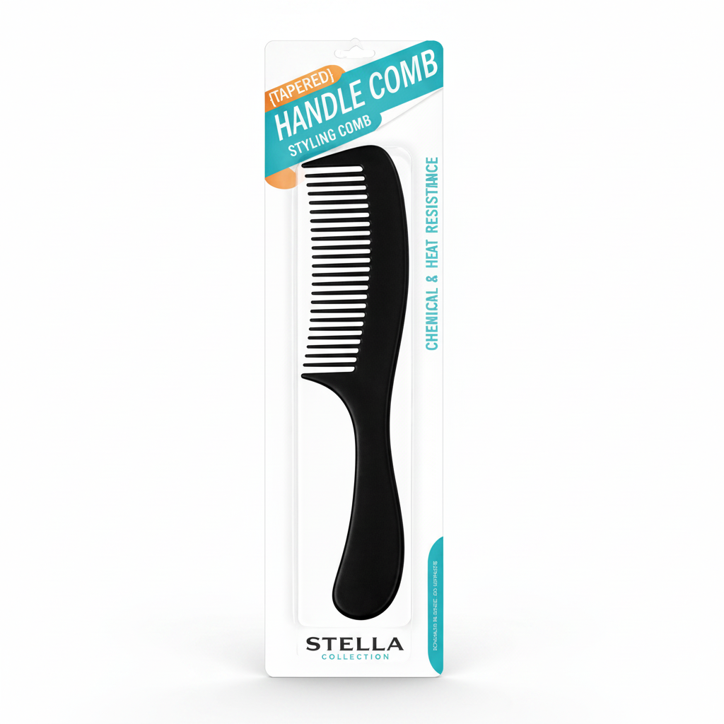 Tapered Handle Styling Black  Comb - Chemical & Heat Resistant Stella Collection #2422