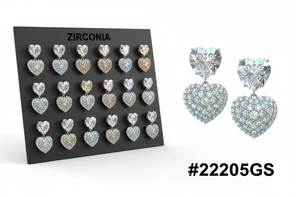 Zirconia Heart Drop Earrings Assorted Shades CZ Pavé Crystal 12 Pairs #22205GS