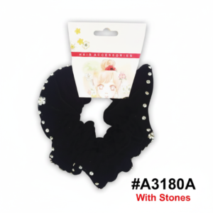 Black Rhinestone Scrunchie Hair Tie With Stones #A3180A