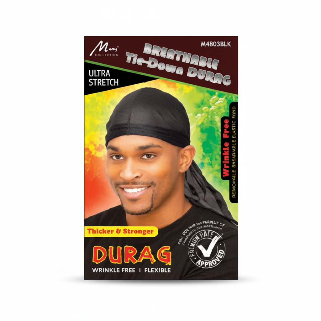 Breathable Tie-Down Black Durag - Ultra Stretch #M4803BLK