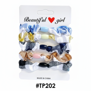 Beautiful Girl Mixed Fabric Scrunchies with Oval Bead 5pcs #TP202