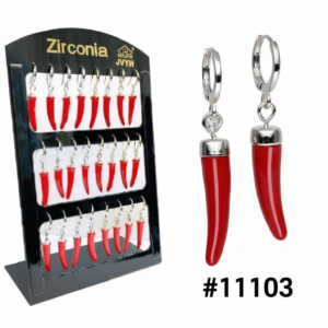 Zirconia Red Chilli Pepper Drop Earrings with Silver Hoop #11103