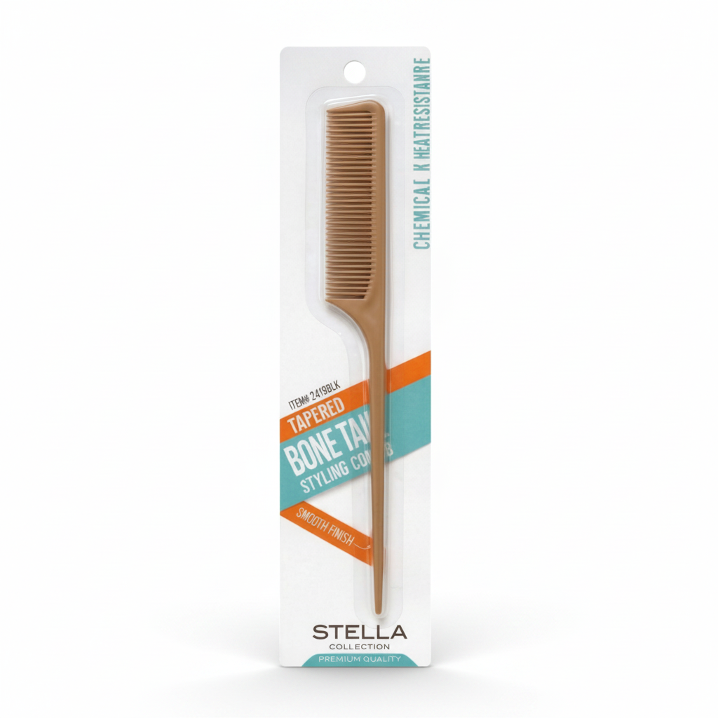 Tan Bone Tail Styling Comb - Tapered Thermal & Heat Resistant Smooth Finish #2419BON
