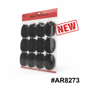 12PC Magic Palm Brush - Scalp Massager - Soft Non-Breakable - Black - #AR8273
