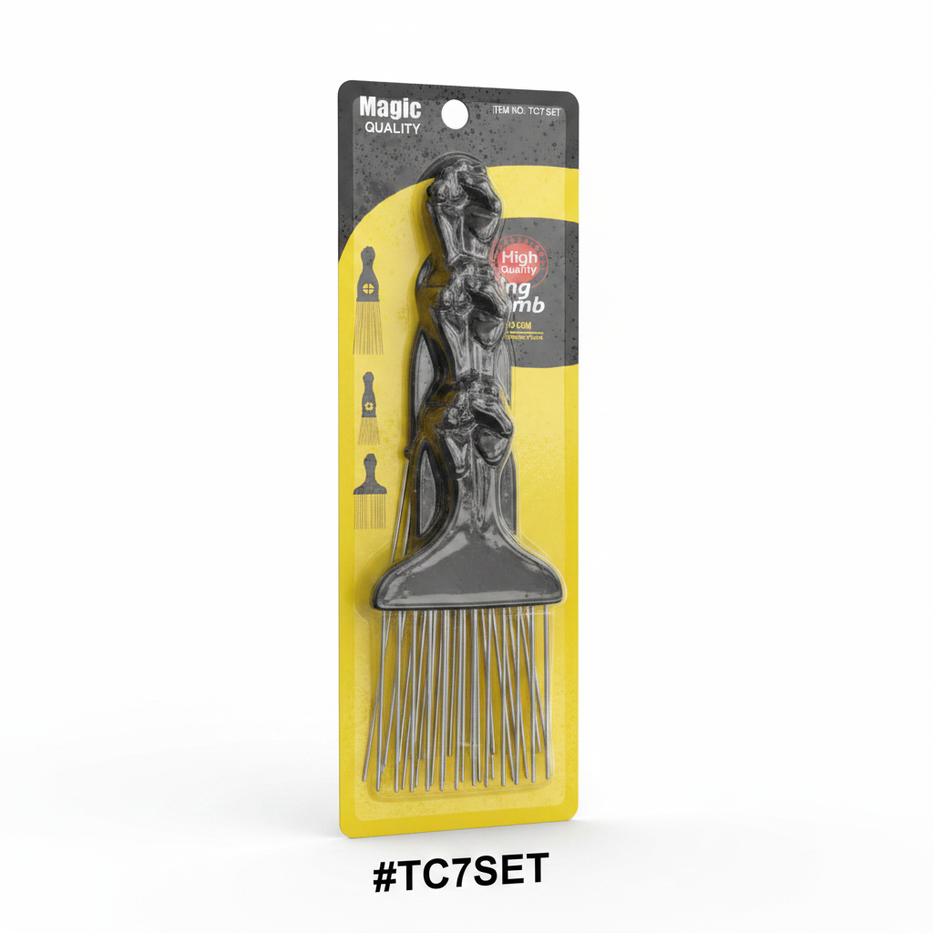 Magic Quality Afro Pick Comb - Black Fist Handle & Metal Tines (#TC7SET)
