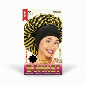 Striped Satin Jumbo Bonnet - Breathable Sleep Hair Protection Gold & Black #M8003GOL
