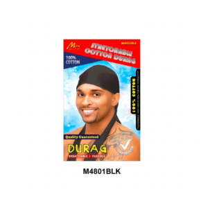 100% Cotton Durag - Breathable Flexible Hair Protection Black  #M4801BLK