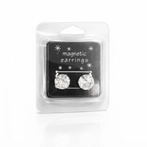 Large silver magnetic ear studs with sparkling design for women