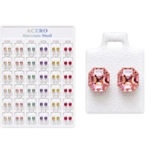 Crystal Stainless Steel Stud Octagon Design ear studs displayed on a white background