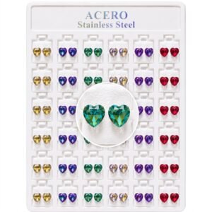 Assorted Crystal Stainless Steel Stud Heart Design earrings displayed in a tray