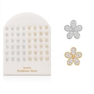 Stainless Steel Crystal Flower G/S Ear Studs in silver and gold