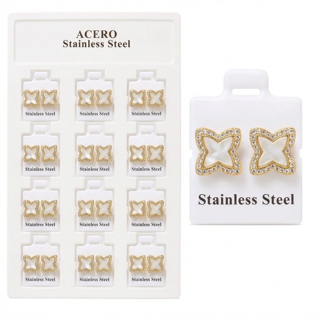 Stainless Steel Crystal Star Ear Studs displayed in a pack