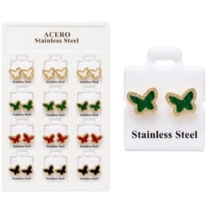 Stainless Steel Mix Crystal Butterfly Ear Studs displayed in assorted colours