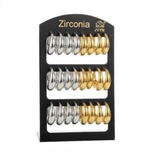 Polished Huggie Hoop Earrings in silver and gold display