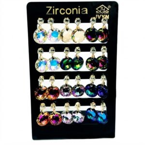 Earring Diamond Shaped With Stone in assorted colours displayed on a board