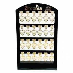 Elegant Earring Crystal Heart With Pearl G/S displayed on a card
