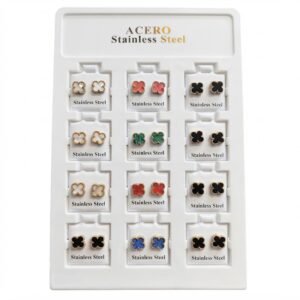 Earring Stainless Steel Clover Design Small Size displayed on a card