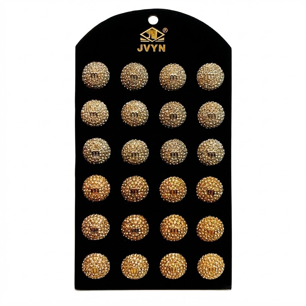 Elegant Earring Button Shaped Studs G/S displayed on a card