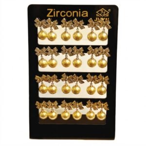 Elegant Earring Bow Shaped Studs with Pearls displayed on a stand