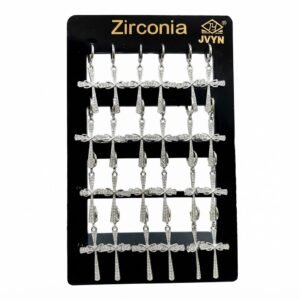 Earring Cross Design Small featuring zirconia embellishments displayed on a stand