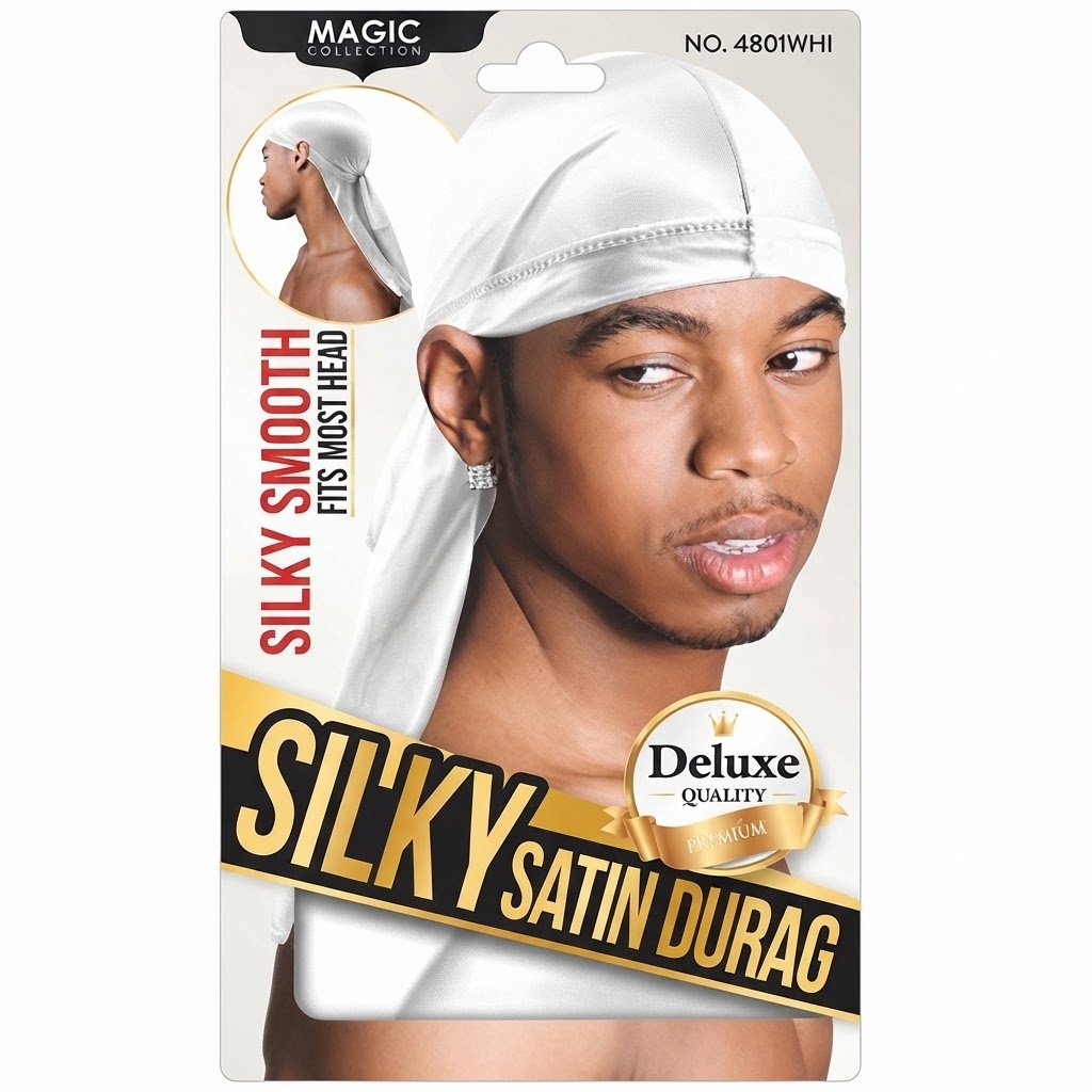 SILKY SATIN DURAG White Magic Collection #4801WHI