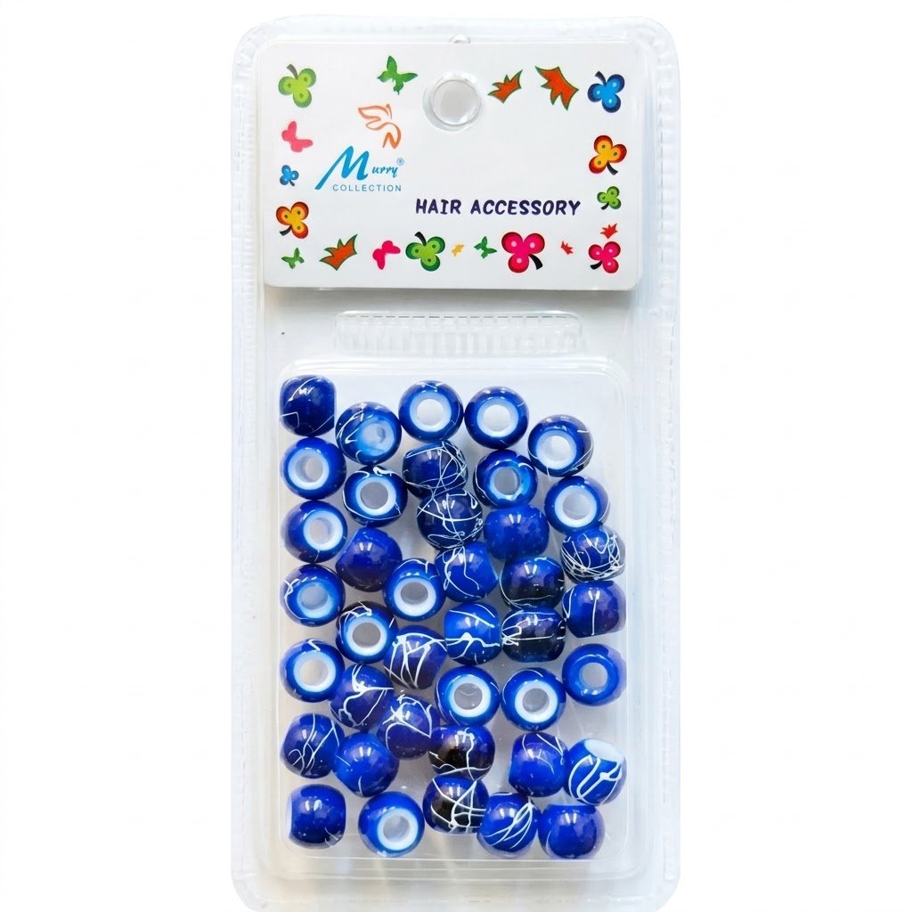 Hair Beads Marble Effect Glossy Blue #B1101