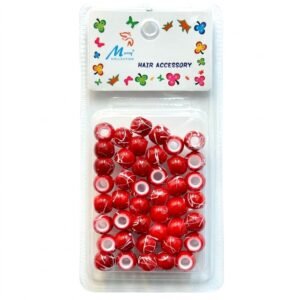 Glossy red marble effect hair beads in a pack
