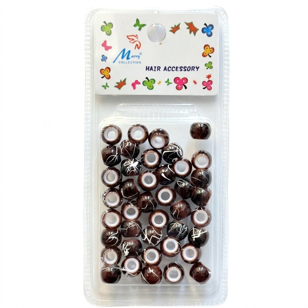 Hair Beads Marble Effect Glossy Dark Brown #B1107