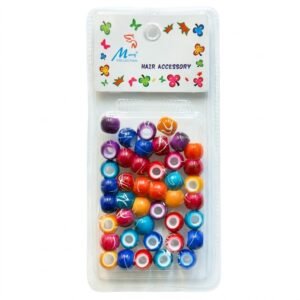 Colourful marble effect hair beads in a pack for styling