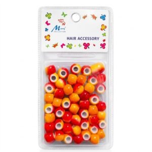 Two-tone red and orange hair beads in a pack