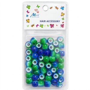 Two tone blue and green hair beads in a pack for hair styling