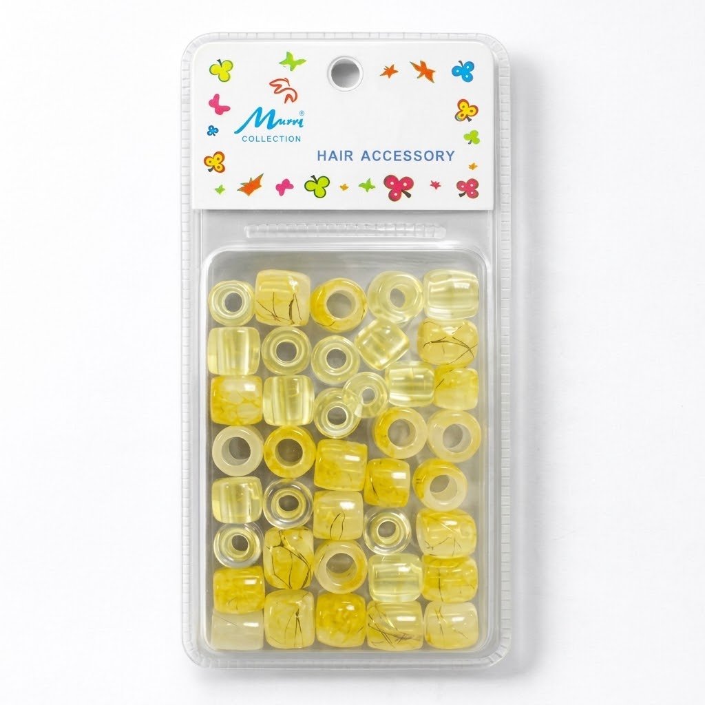 Hair Beads Yellow With Gold Pattern #B1401