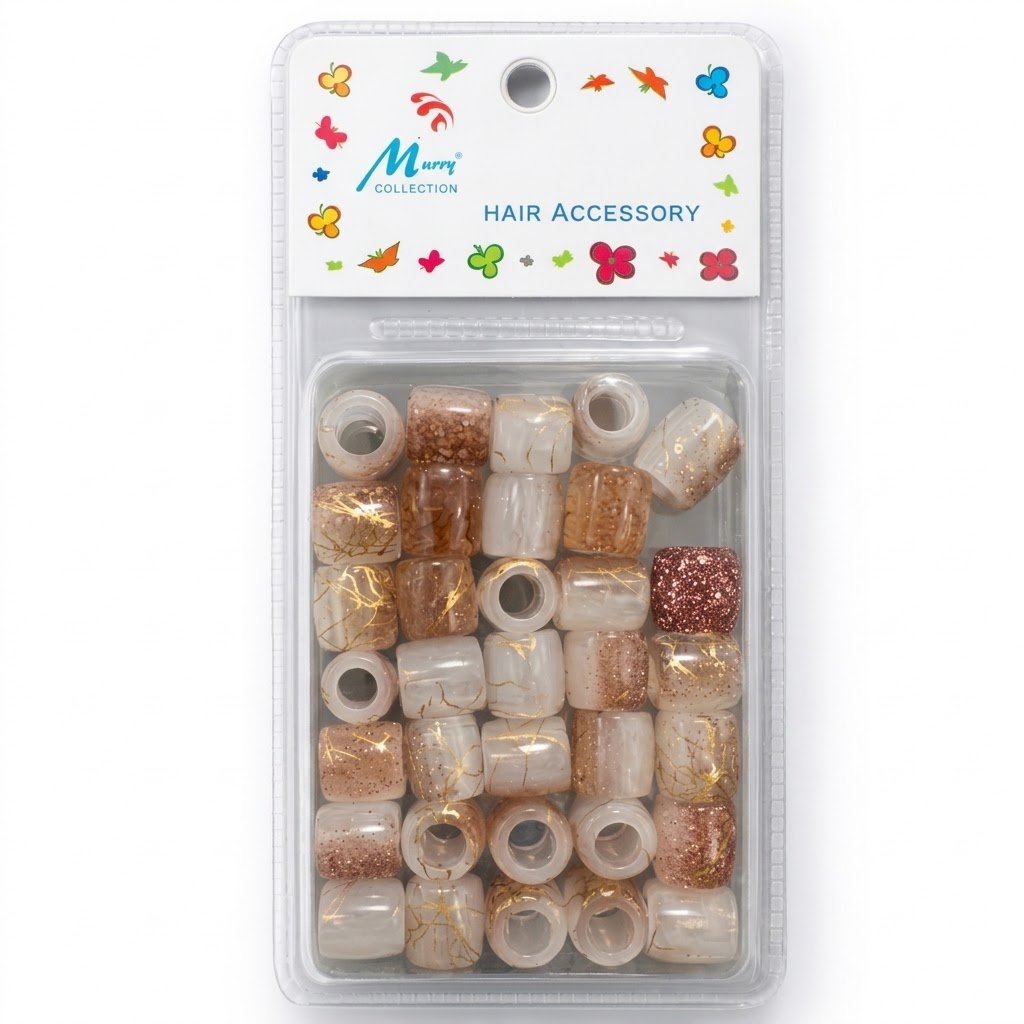 Brown hair beads with gold pattern in a pack